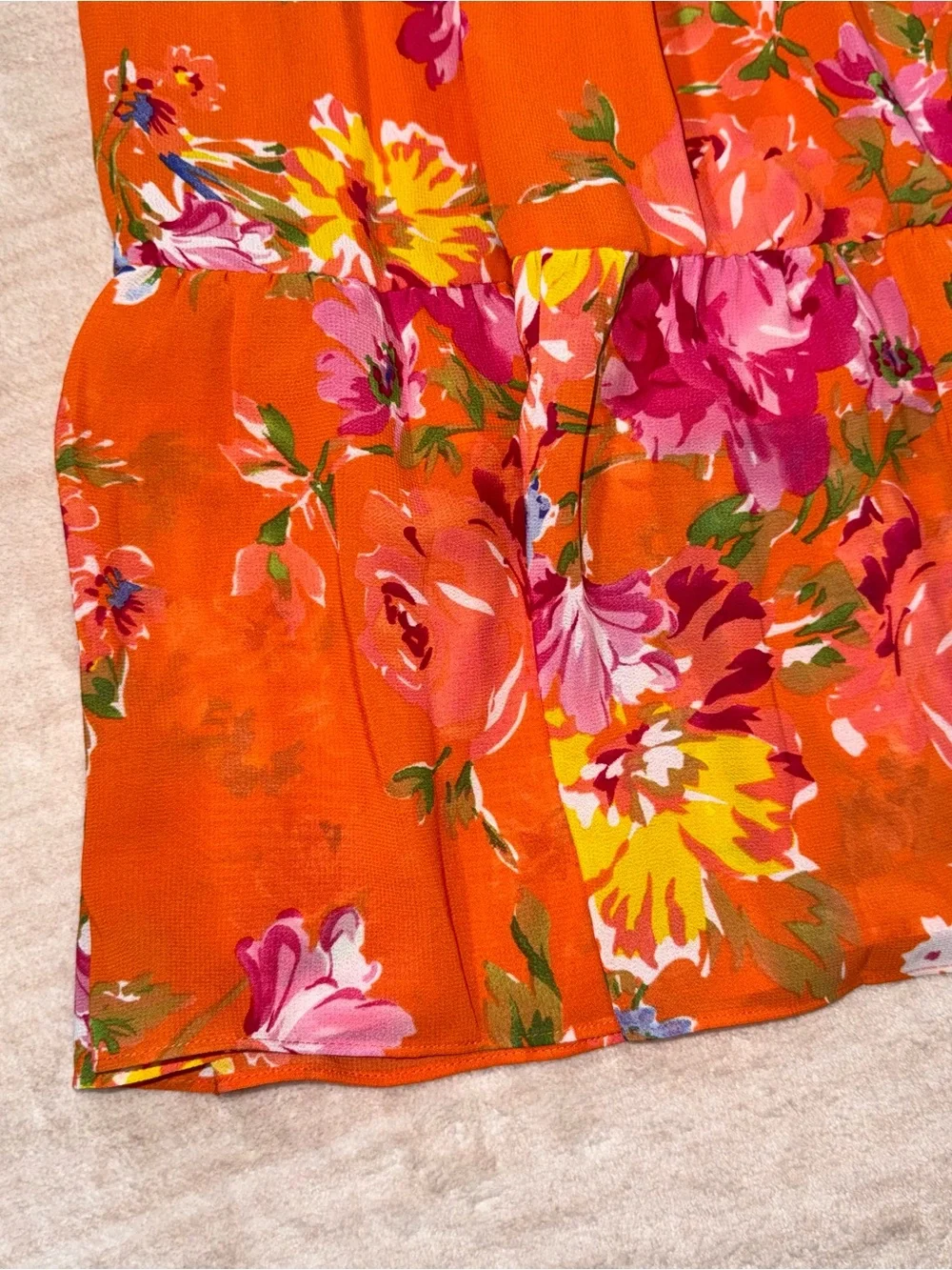 Chaps Orange Floral Tiered Midi Skirt with Pink and Yellow Blooms